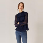 Blouse unie dtails volants bleu