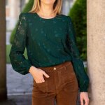 Blouse verte manches longues coton pakita