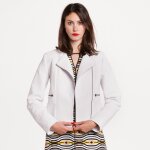 Blouson cuir synthétique encolure ronde - blanc Blouson cuir synthétique encolure ronde - blanc