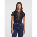 Body manches courtes dtail en dentelle. dtails en maille noir