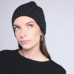 Bonnet unisexe noir et argent en cachemire