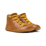 Bottines marrons  lacets jaunes enfant - peu cami kids marron clair en cuir