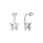 Boucles d'oreilles chrysalis acier rhodi� pendantes et papillon pav� de zircons cubiques