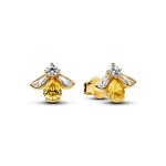 Boucles d'oreilles clous abeille en m�tal dor� � l'or 14 carats, oxydes de zirconium jaune �clatant et ...
