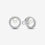 Boucles d'oreilles femme argent sterling avec perle et zircone pandora timeless