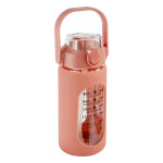 Bouteille en verre et silicone avec paille et housse 1l rose