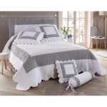 Boutis, plaid en coton bicolore - blanc / gris