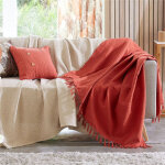 Boutis, plaid ou jet de canap uni en coton orion - rouge tomette