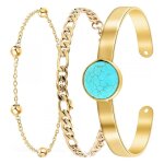 Bracelet femme so charm - b2371 - dore + b2384 - dore + b2494 - turquoise - bracelets mode dor�s
