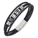 Bracelet homme all blacks bijoux - 682349 acier, cuir couleur noir, argent Bracelet homme all blacks bijoux - 682349 acier, cuir couleur noir, argent