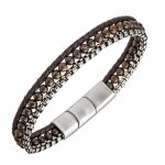 Bracelet homme all blacks bijoux - 682394 acier, cuir couleur marron, argent