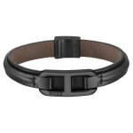 Bracelet homme boss bijoux kode - 1580784m acier, cuir noir