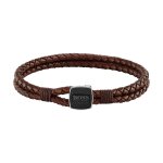 Bracelet homme boss bijoux seal - 1580048m cuir, acier marron, noir