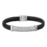 Bracelet homme boss bijoux tailored - 1580674m acier, cuir noir, argent