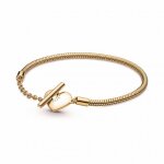 Bracelet pandora moments maille serpent barre en t & c?ur - dor