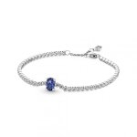 Bracelet rivire pav avec cristal bleu oval centr pandora timeless - argent