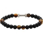 Bracelet rochet b26600103 - zen perles agate noires quartz oeil de tigre acier molet rochet