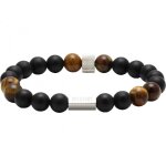 Bracelet rochet b28600103 - zen perles agate noiresquartz oeil de tigre acier molet rochet