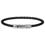 Bracelet rochet hb1430301 - driver 28mm acier et lien tress� 3, 5mm cuir noir homme