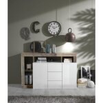 Buffet 2 portes et 3 tiroirs hamburg dcor chene et laqu blanc