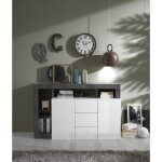 Buffet 2 portes et 3 tiroirs hamburg laqu� blanc et oxyde
