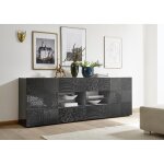 Buffet 2 portes et 4 tiroirs miro laqu gris brillant