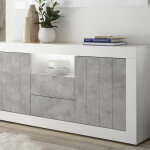 Buffet 2 portes battantes et 2 tiroirs urbino blanc laqu et ciment