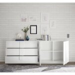 Buffet 3 tiroirs 2 portes blanc laqu brilliant