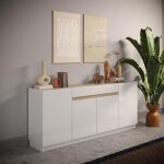 Buffet 4 portes 1 tiroir blanc laqu chene