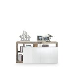 Buffet 4 portes hamburg dcor chene et laqu blanc