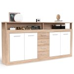 Buffet contemporain 4 portes er 4 tiroirs lunata bois sonoma et blanc Buffet contemporain 4 portes er 4 tiroirs lunata bois sonoma et blanc
