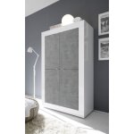 Buffet haut 4 portes en bois basic blanc et dcor beton