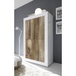 Buffet haut 4 portes en bois basic blanc et dcor chene pero