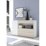 Buffet une porte, 1 tiroir, 1 abattant nice blanc et facade dcor chene