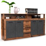 Buffet style industriel 4 portes er 4 tiroirs lunata bois foncé et gris Buffet style industriel 4 portes er 4 tiroirs lunata bois foncé et gris
