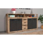 Buffet style industriel l190cm 4 portes er 4 tiroirs lunata chne et gris