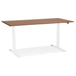 Bureau assis debout lectrique 'tronik' blanc avec plateau en bois finition noyer