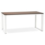 Bureau droit design 'xline' en bois finition noyer et mtal blanc