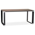 Bureau droit design 'xline' en bois finition noyer et mtal noir