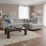 Canapé d'angle convertible antoni avec têtières relevables angle à droite velours côtelé gris Canapé d'angle convertible antoni avec têtières relevables angle à droite velours côtelé gris