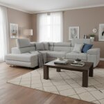 Canapé d'angle convertible antoni avec têtières relevables angle à gauche velours côtelé gris Canapé d'angle convertible antoni avec têtières relevables angle à gauche velours côtelé gris