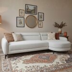 Canap d'angle convertible avec mridienne arrondie milord tissu textur crme