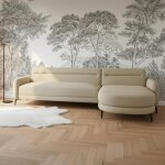 Canap� d'angle convertible avec m�ridienne arrondie milord tissu textur� taupe