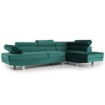Canapé d'angle avec têtières relevables alfa velours vert Canapé d'angle avec têtières relevables alfa velours vert