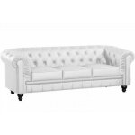 Canapé chesterfield simili blanc capitonné 3 places Canapé chesterfield simili blanc capitonné 3 places