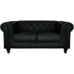 Canap� chesterfield simili noir capitonn� 2 places