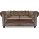 Canap chesterfield velours capitonn taupe 2 places