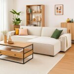 Canap convertible cic - clac avec angle rversible pikado tissu effet lin crme