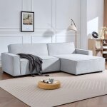 Canap convertible cic - clac avec angle rversible pikado tissu effet lin gris clair