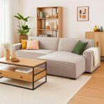 Canap convertible cic - clac avec angle rversible pikado tissu effet lin taupe clair